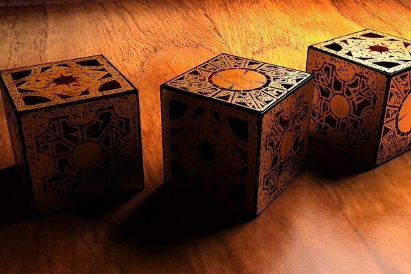 Wooden carved cubes with patterns