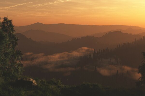 Mountain landscape at sunset