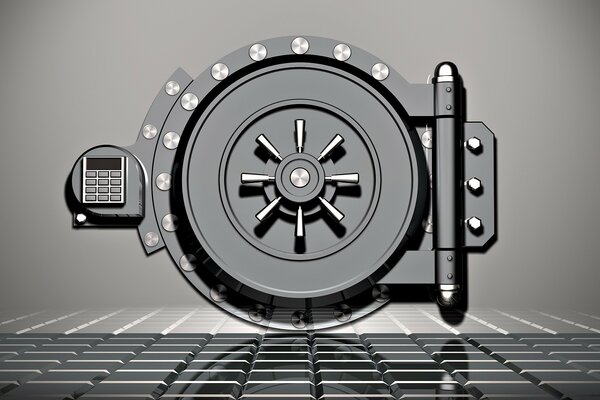 3d graphics, a safe door to a bank vault with a combination lock