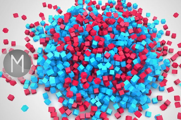 Red and blue cubes on a gray background