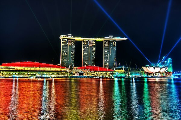 BIG CITY LIGHTS OVER WATER RIPPLES