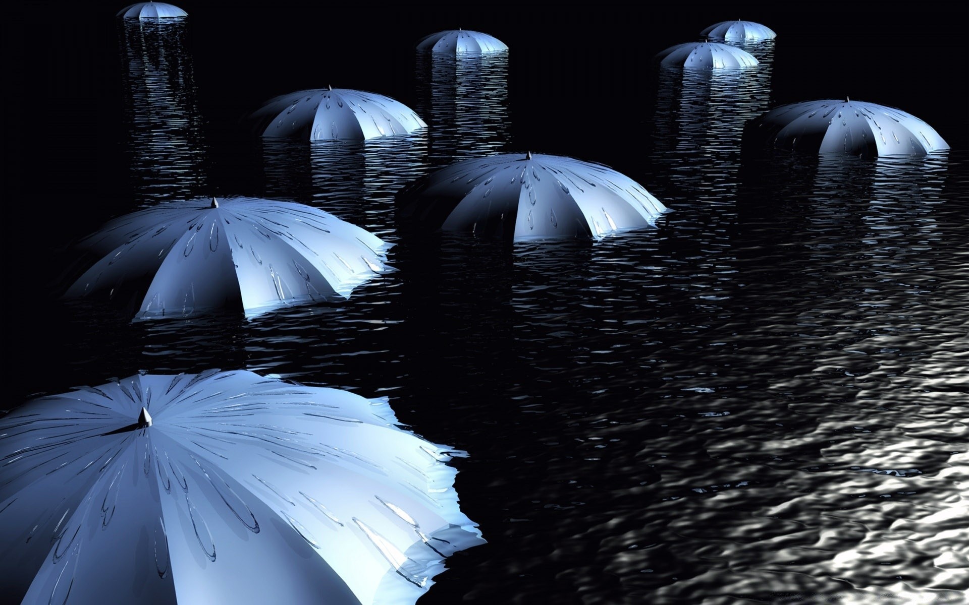 graphique 3d pluie parapluie eau sombre hiver réflexion lune à l extérieur