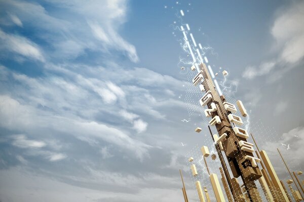 La torre futurista se adentra en el cielo infinito