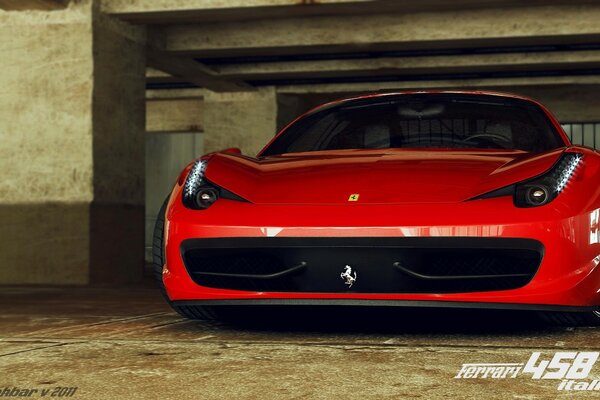 A beautiful red Ferrari is parked in the parking lot