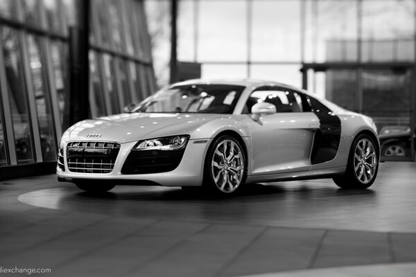 Black and white photo of Audi TT