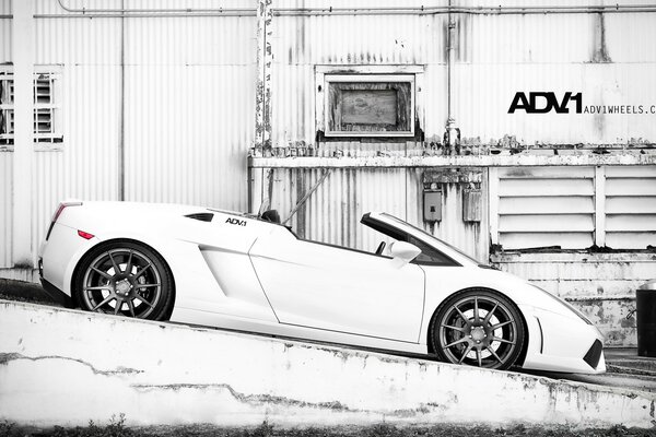 White car on the background of a garage