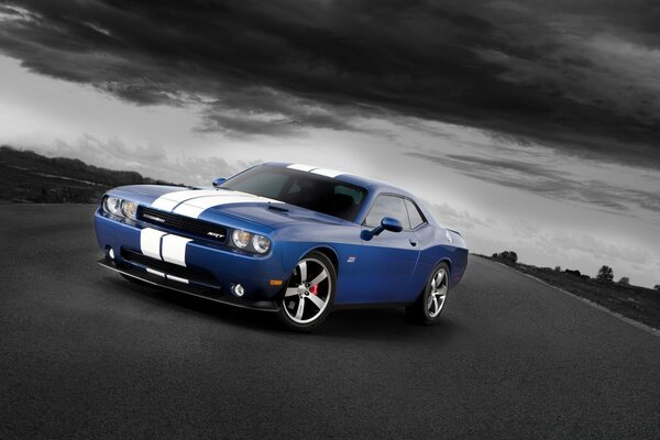 Sky, clouds, blue car