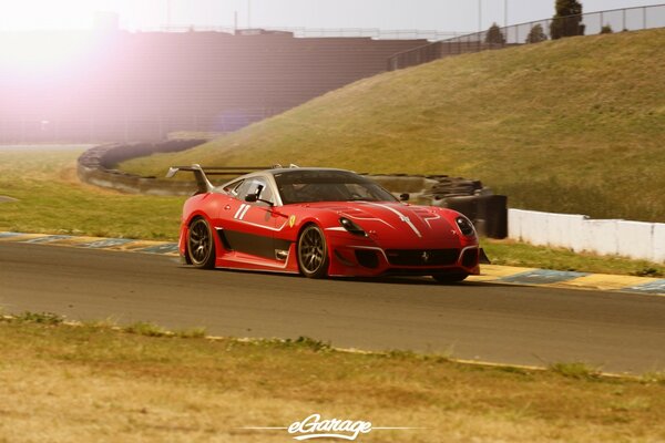 Red Racing Car on the track