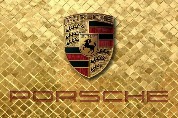 Porsche logo on a golden mosaic