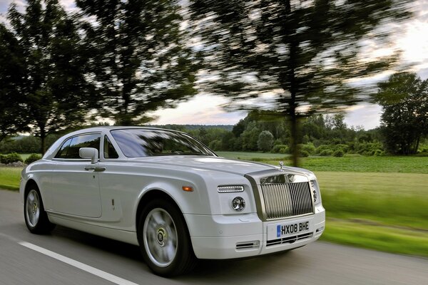 Bianco elegante auto guida sulla strada