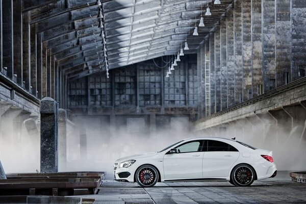 A modern car in an old building