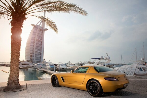 Yellow Mercedes Benz car