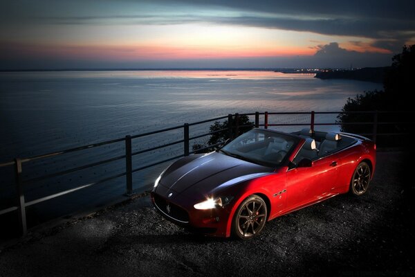 Red car at sunset