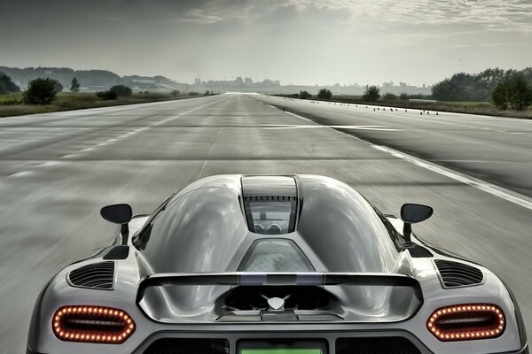 Grey racing car on the racing track