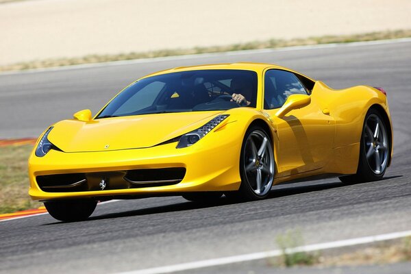 Yellow car on the highway