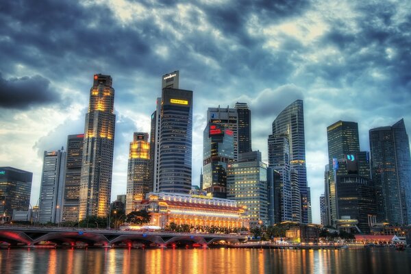 Skyscrapers of a big city. Cloudy weather