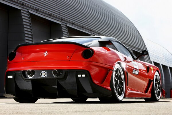 Red racing car, rear view