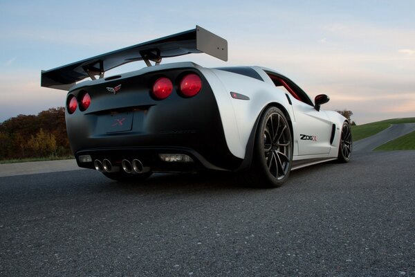 White sports car at the start