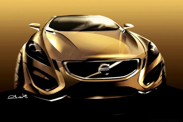 Art drawing of a golden Volvo