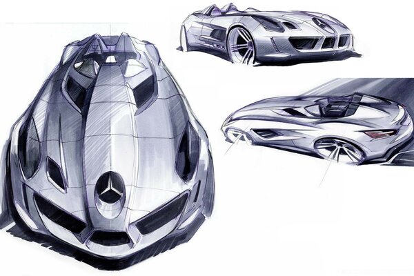 Sketches of a luxury Mercedes car