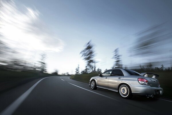 Silver Car on the way on the road