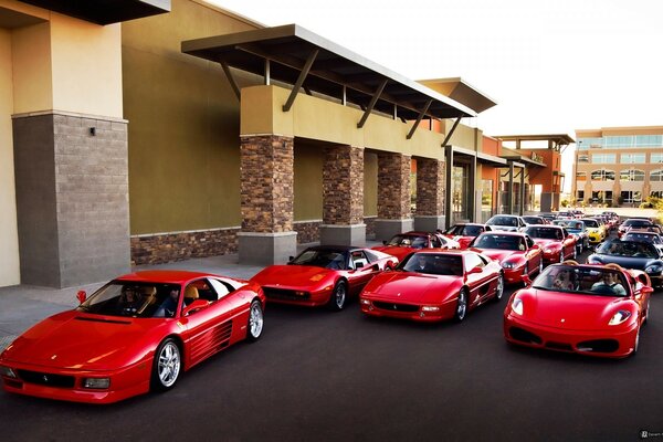 Muchos coches de carreras rojos