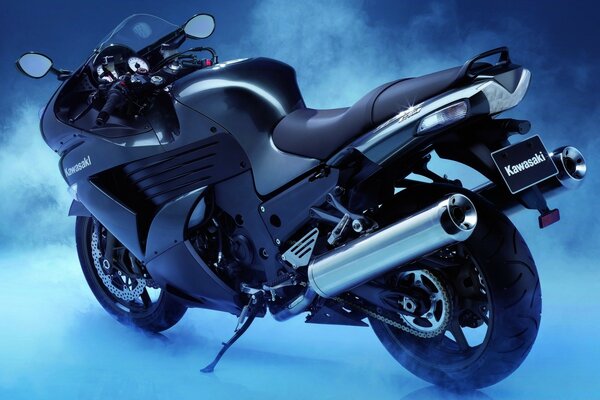 The latest generation motorcycle in a blue haze