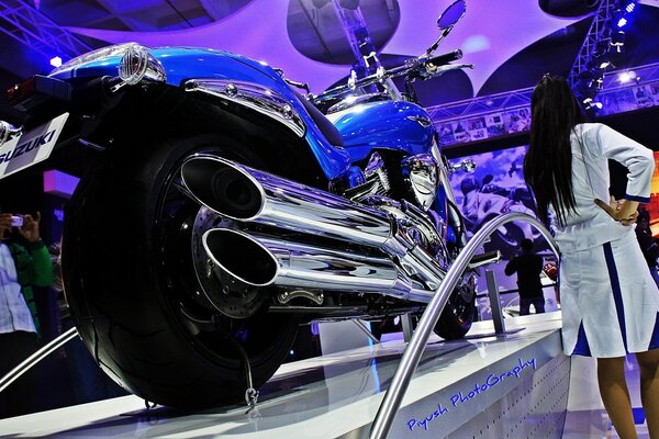 Showing at the exhibition of new motorcycles