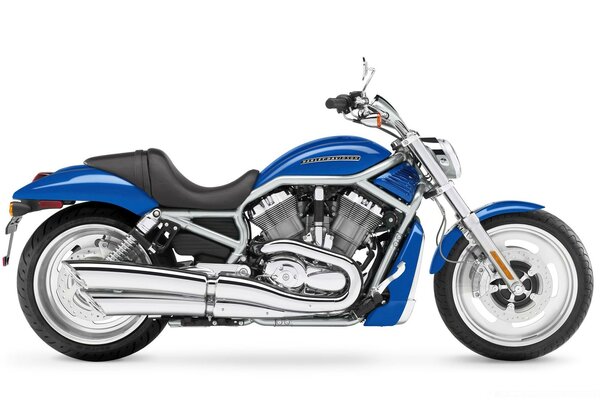 Blue motorcycle with chrome-plated parts