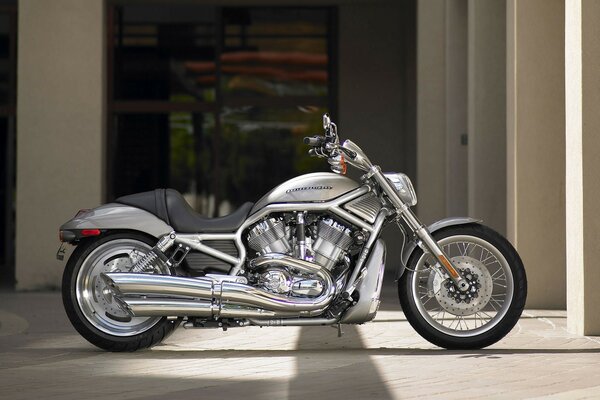 Beautiful silver motorcycle in the city