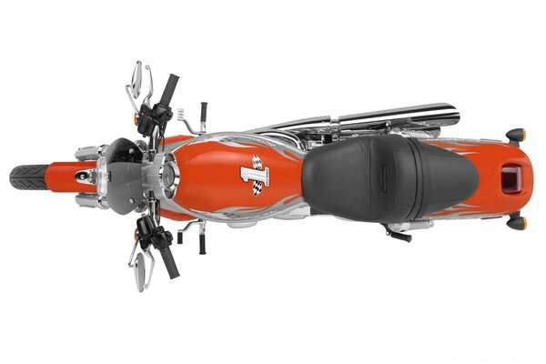 橙色摩托车，顶视图