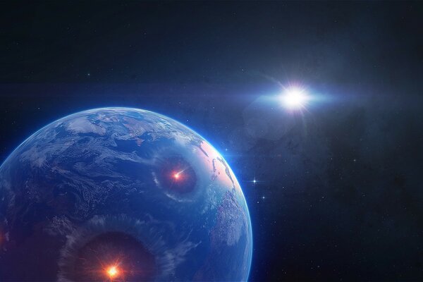 Illustration of a planet exploding from space