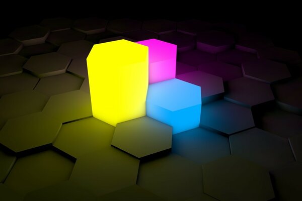 The honeycomb is colored on a black background