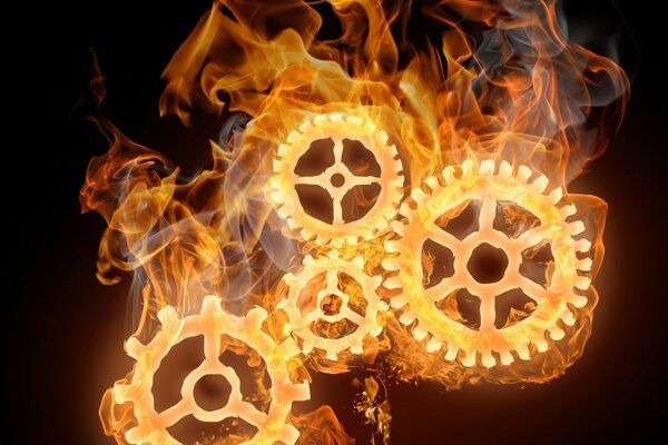 Red-hot gears in a yellow flame