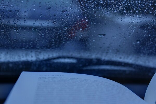 Large raindrops on the car window