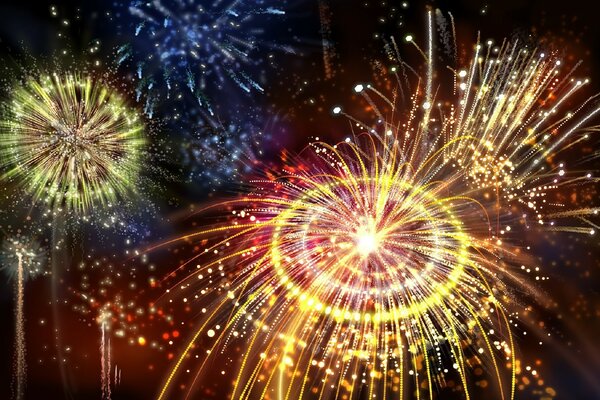 Festliche Explosionen eines bunten Feuerwerks