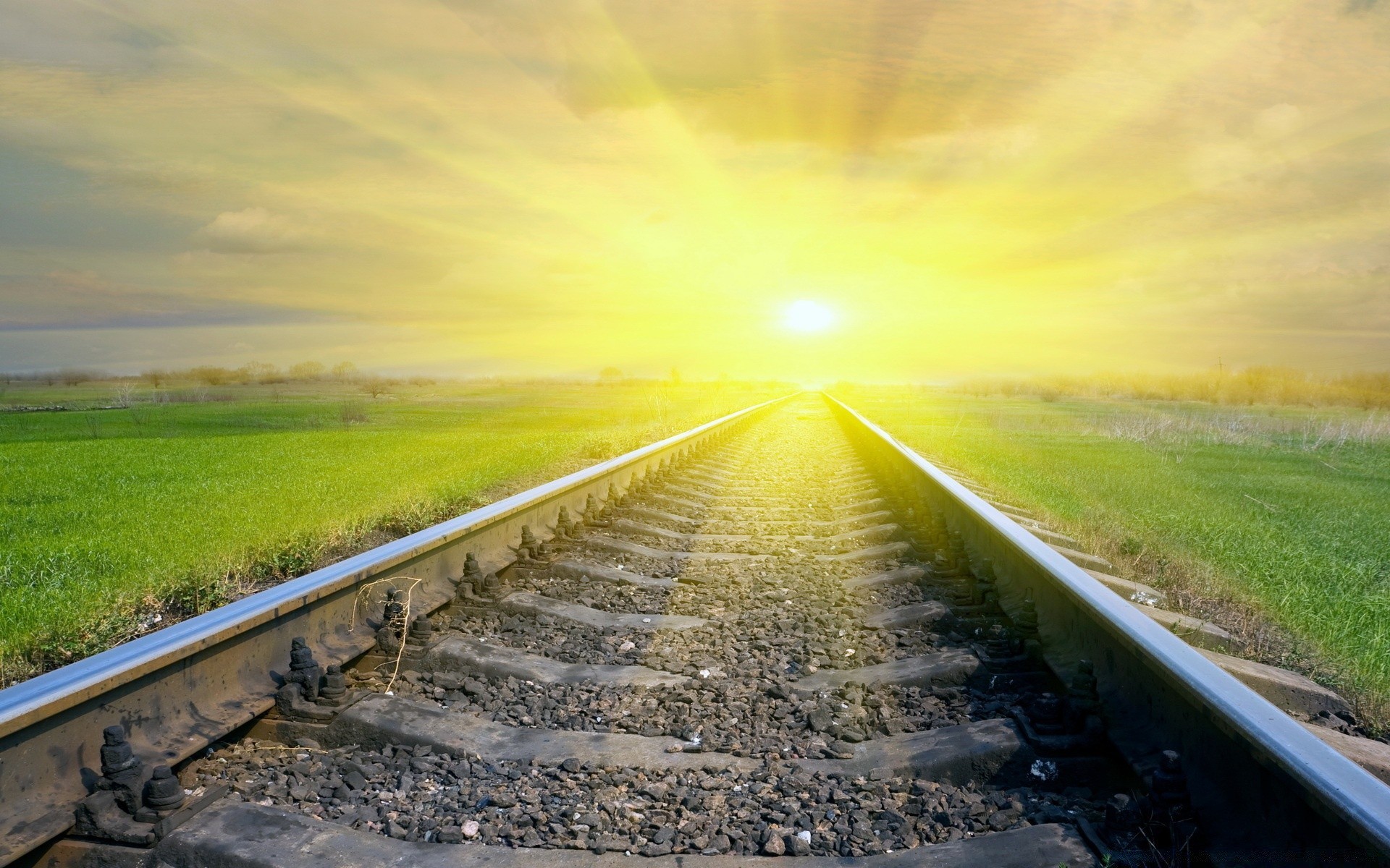 trains road guidance landscape perspective track sky grass train field transportation system horizon rural nature cloud railway country travel light