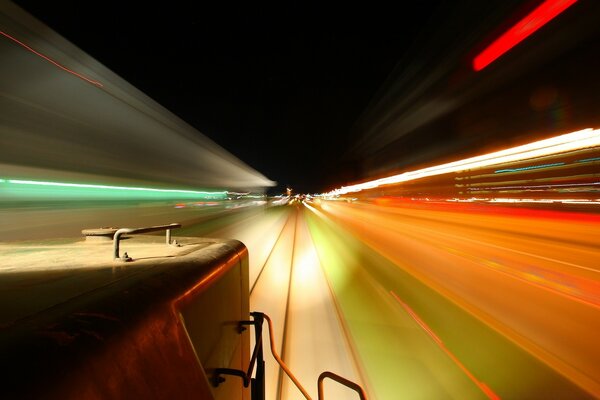 View of the train in motion from the cab