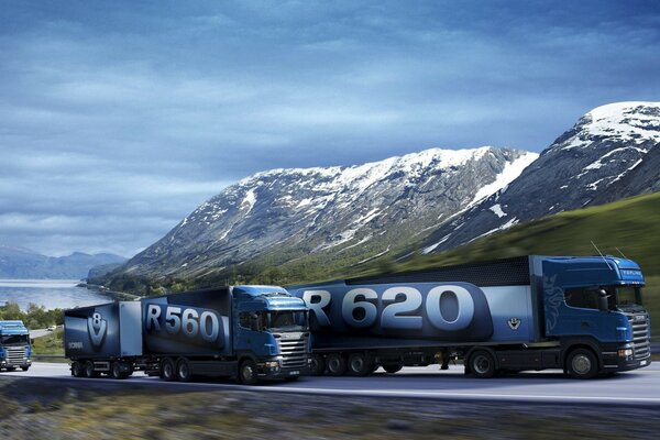 Les camions de Dijon sur la route de montagne