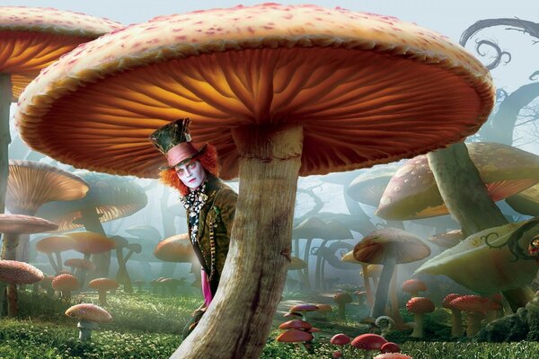 Image of a mushroom and a character from the movie