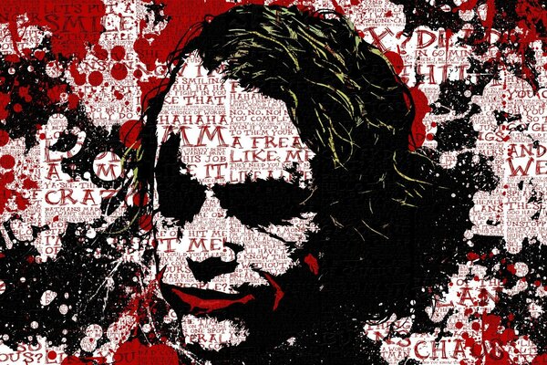 Joker représenté par de nombreuses lettres en rouge et noir