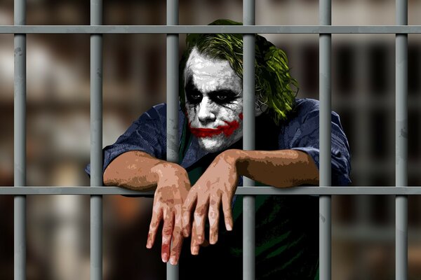 Triste Joker dietro le sbarre in prigione