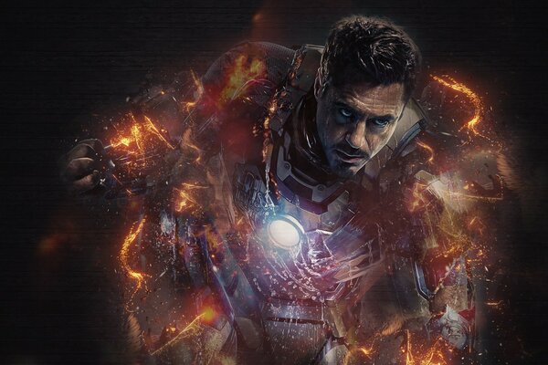 Iron Man in fire and smoke