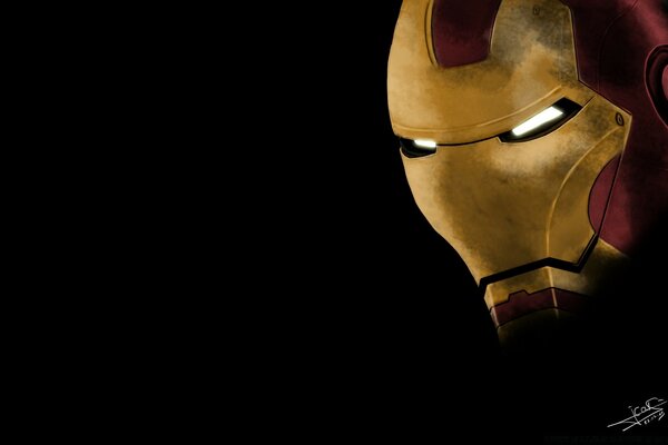 Maschera di Iron Man su sfondo nero