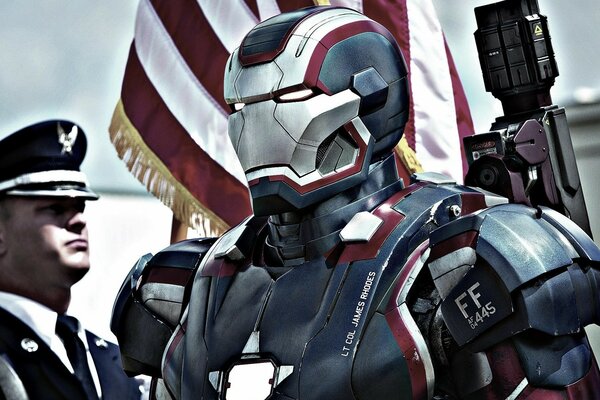 Iron man on the background of the military