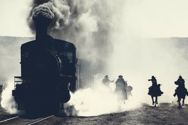 Westernangriff auf eine Lokomotive