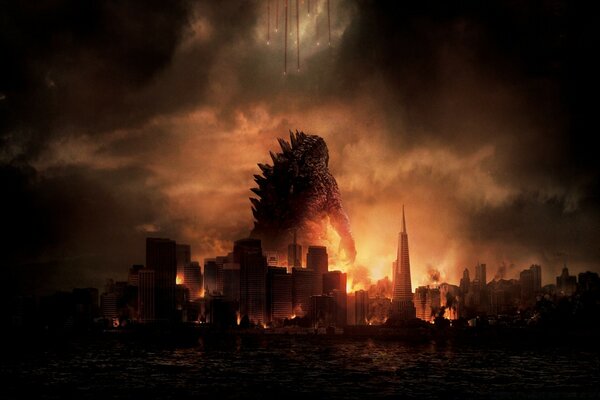 Godzilla in flames is coming to the city