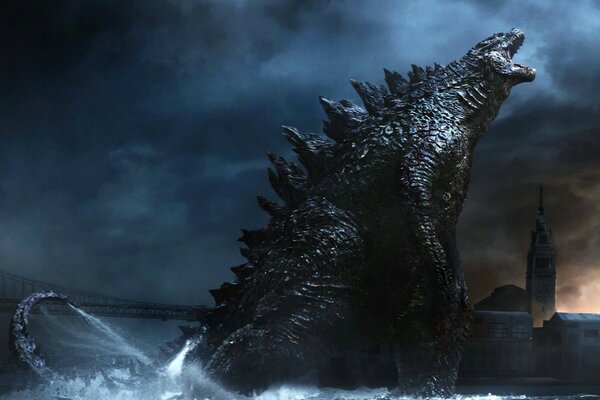 Big Godzilla grita com a cidade