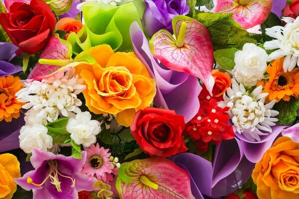 A large bouquet of different colors