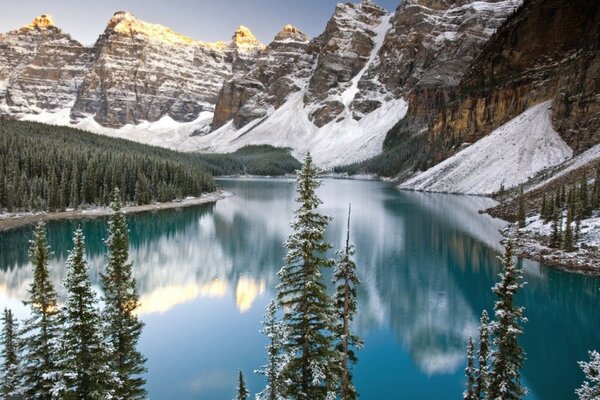 Winter landscape mountain lake